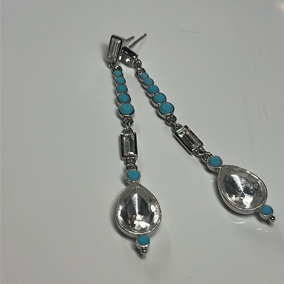 CRYSTAL DROP LONG EARRINGS WITH TURQUOISE BEADS - Picture 2 of 7